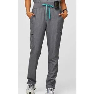 Figs High Waist Scrub Pant - Yola Graphite Gray Teal Blue Tie